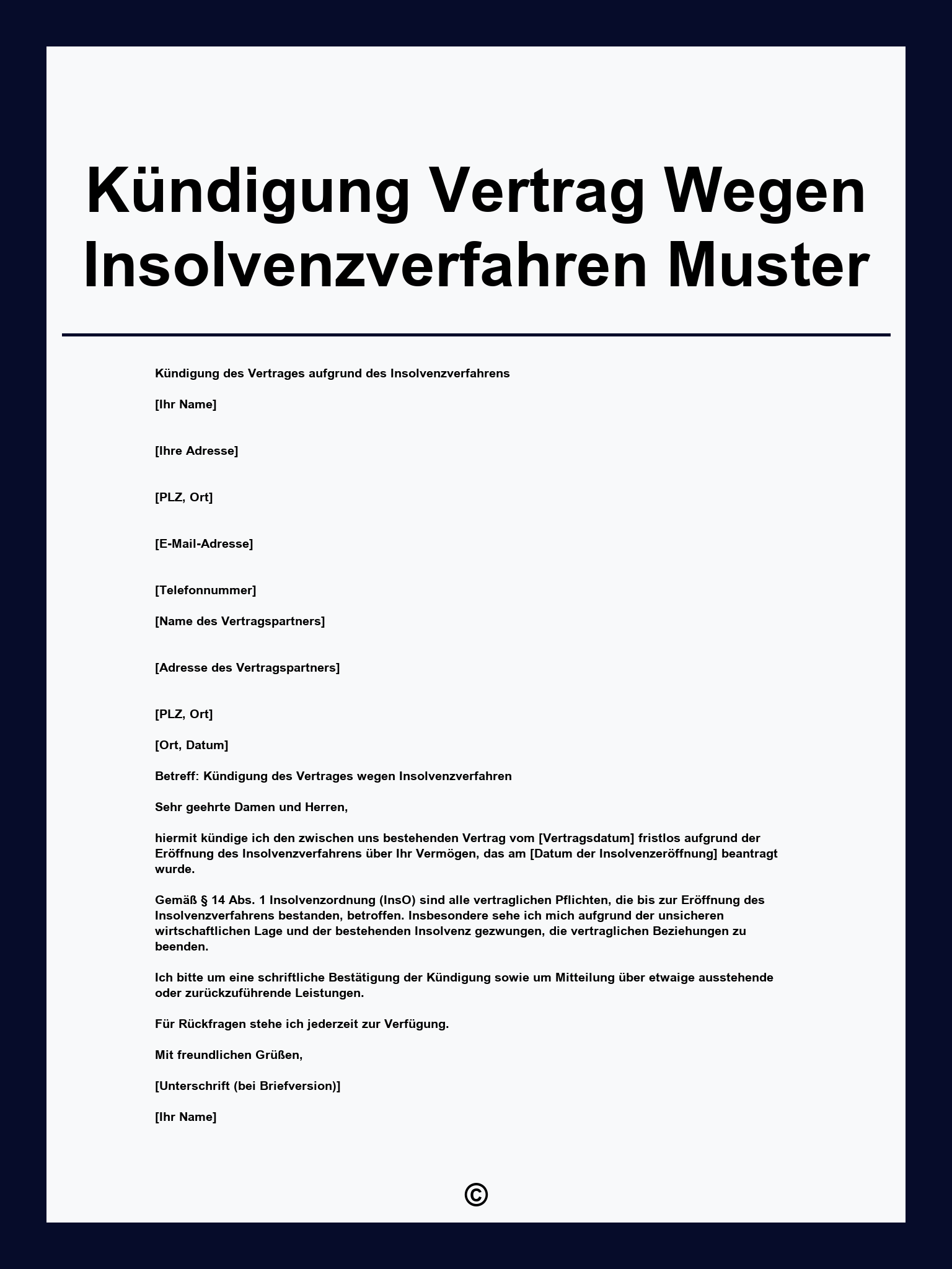 Kündigung Vertrag Wegen Insolvenzverfahren Muster