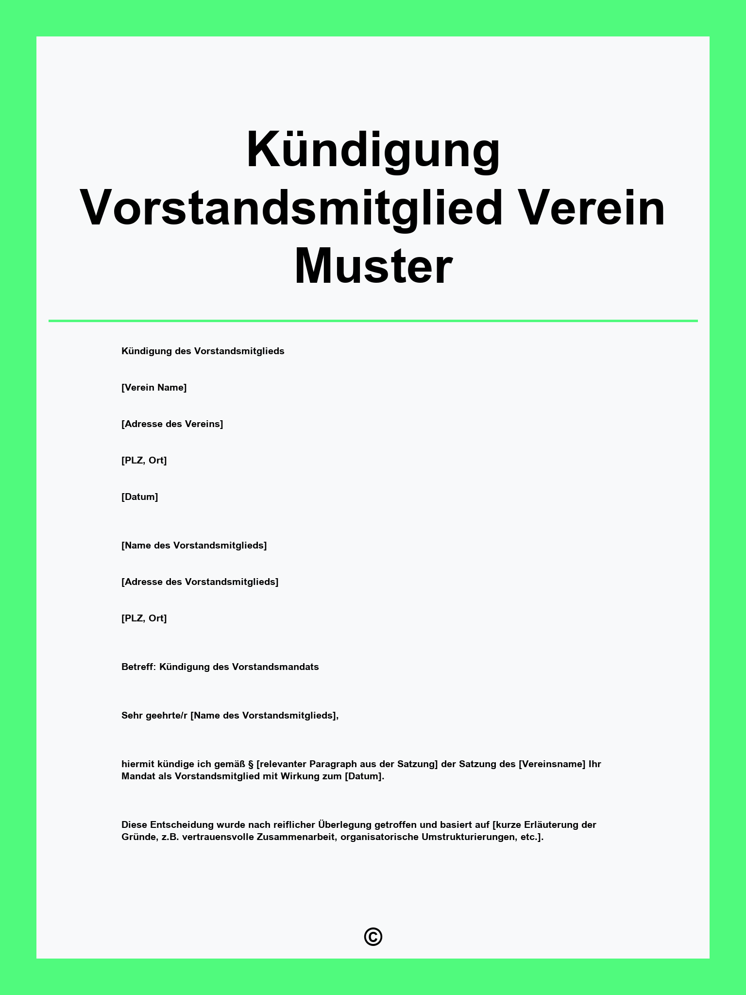 Kündigung Vorstandsmitglied Verein Muster