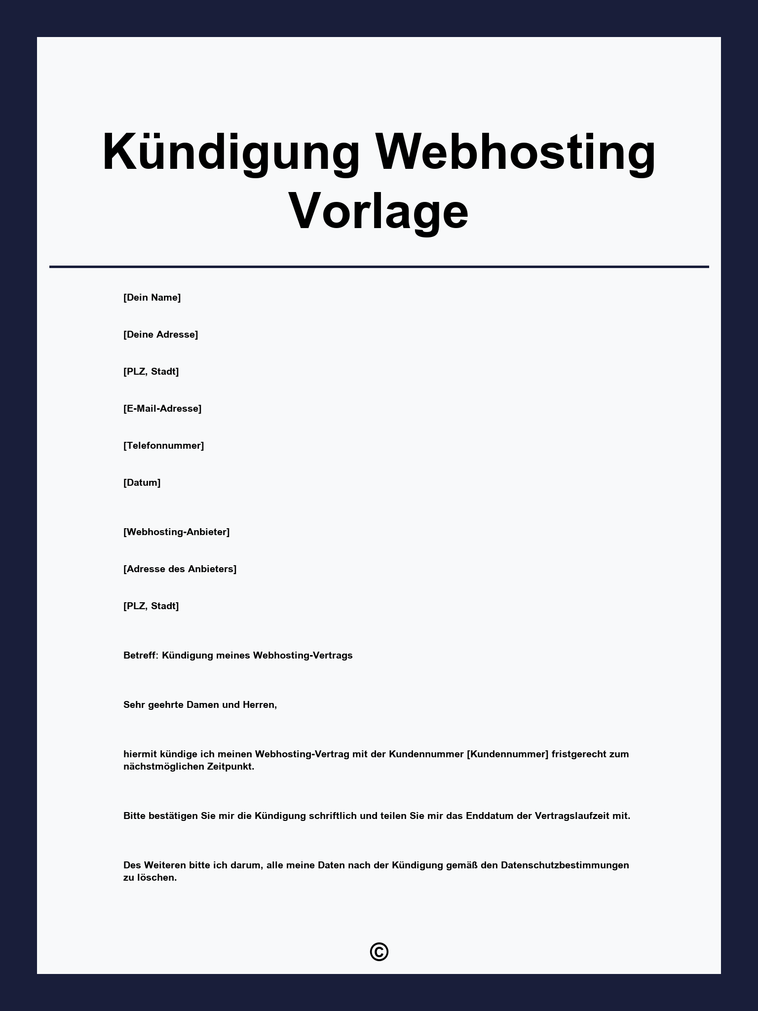 Kündigung Webhosting Vorlage