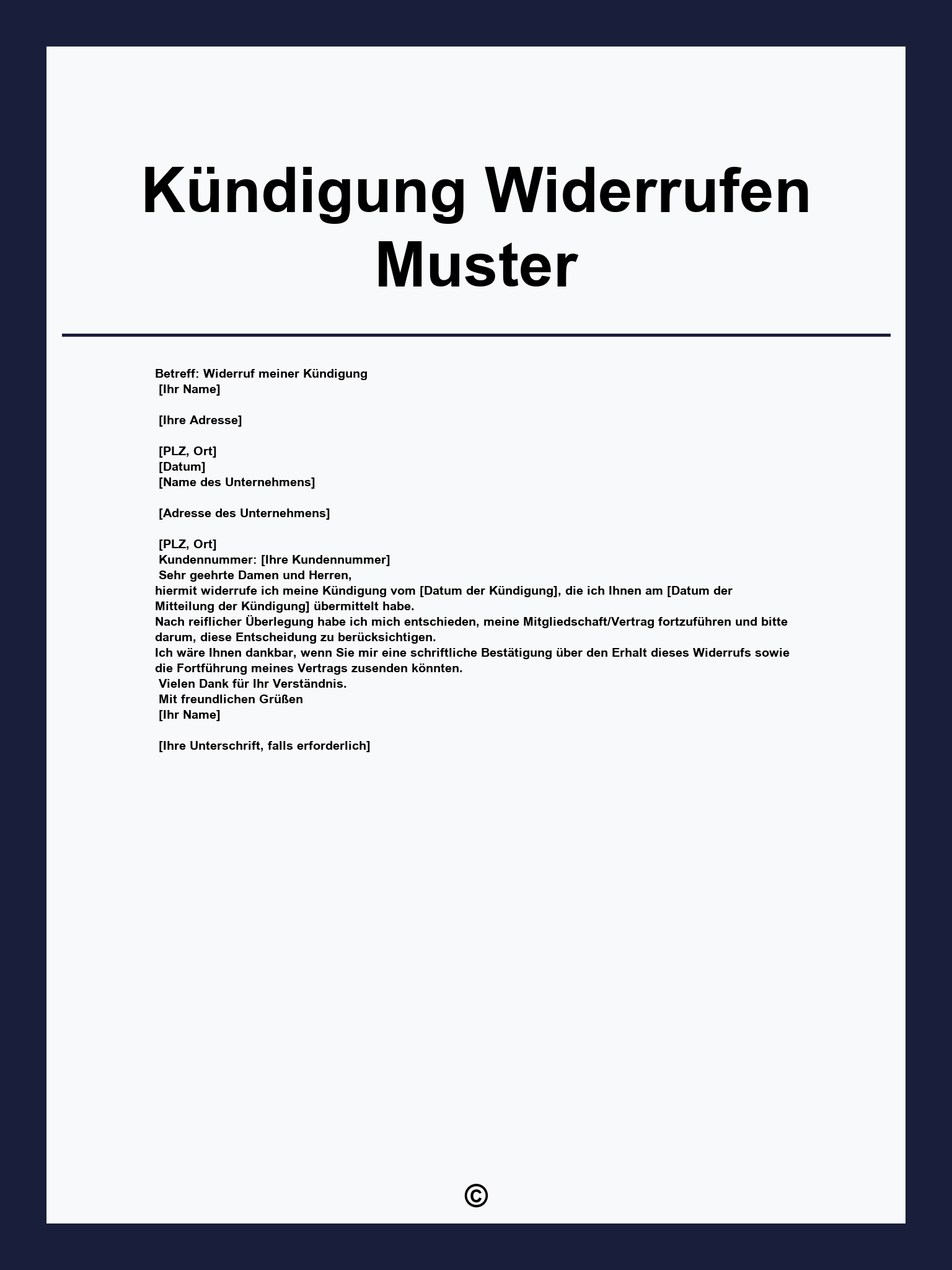Kündigung Widerrufen Muster
