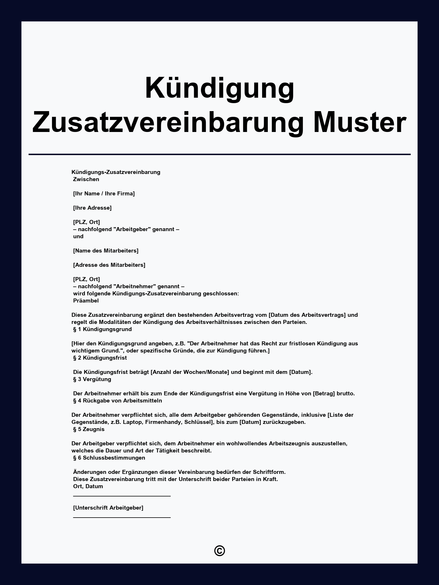 Kündigung Zusatzvereinbarung Muster