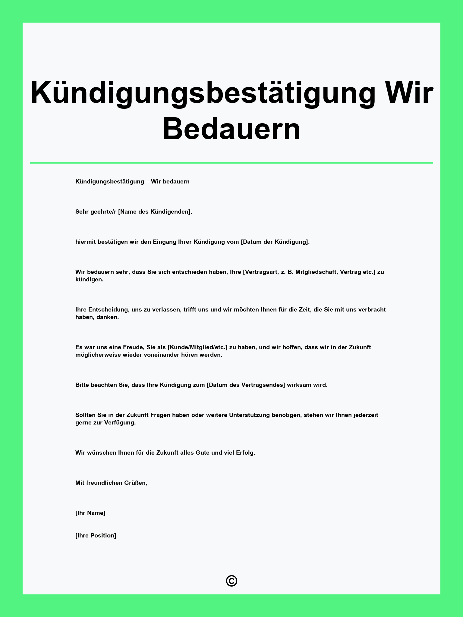 Kündigungsbestätigung Wir Bedauern