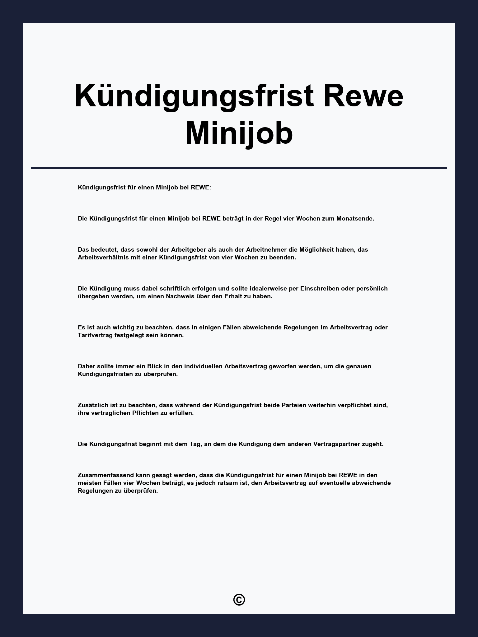 Kündigungsfrist Rewe Minijob