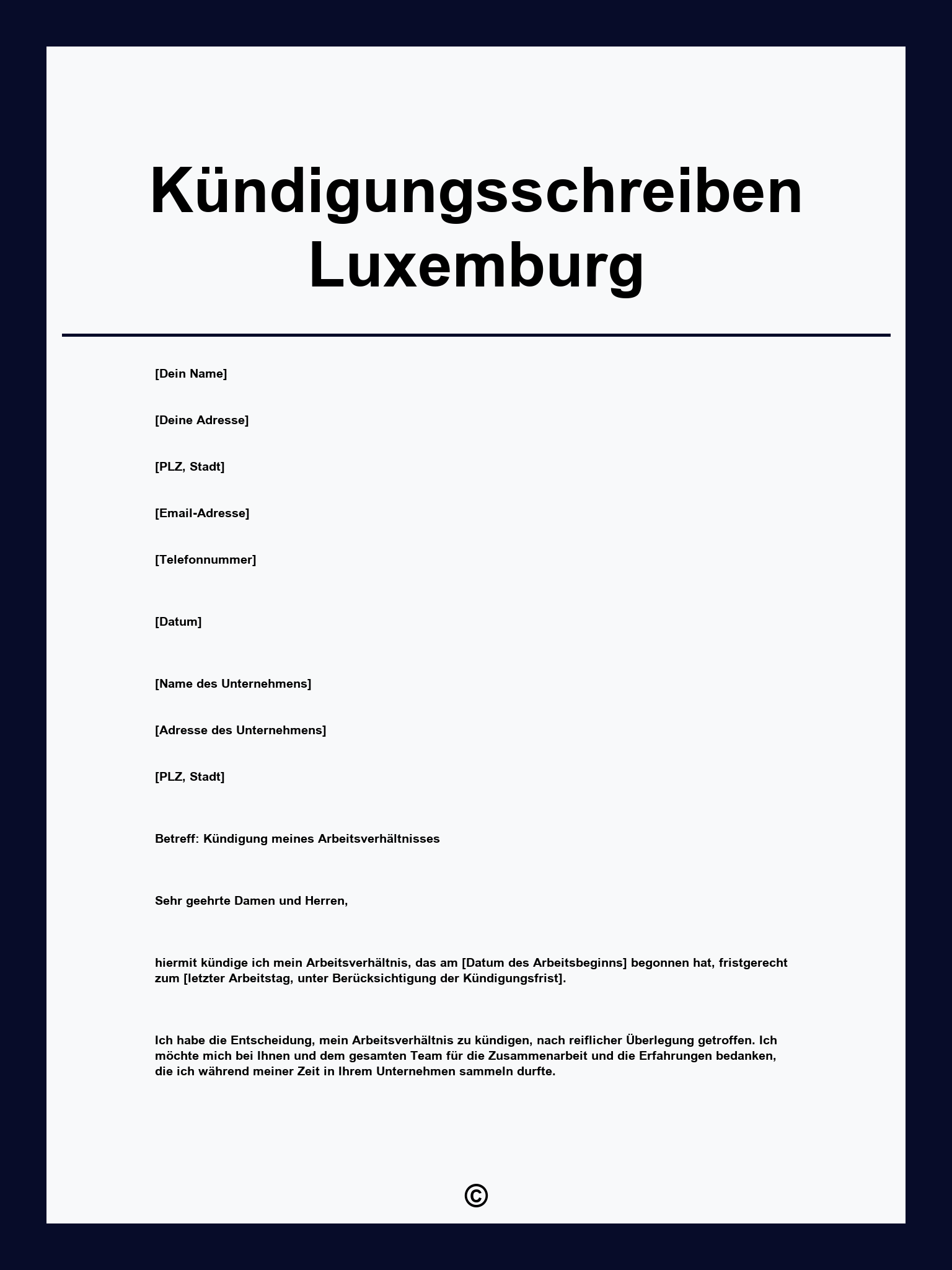 Kündigungsschreiben Luxemburg