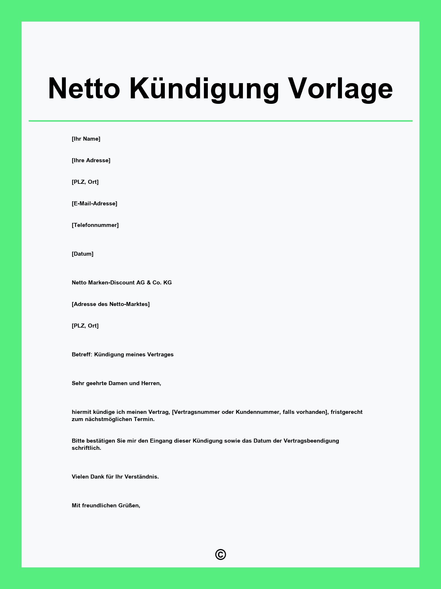 Netto Kündigung Vorlage