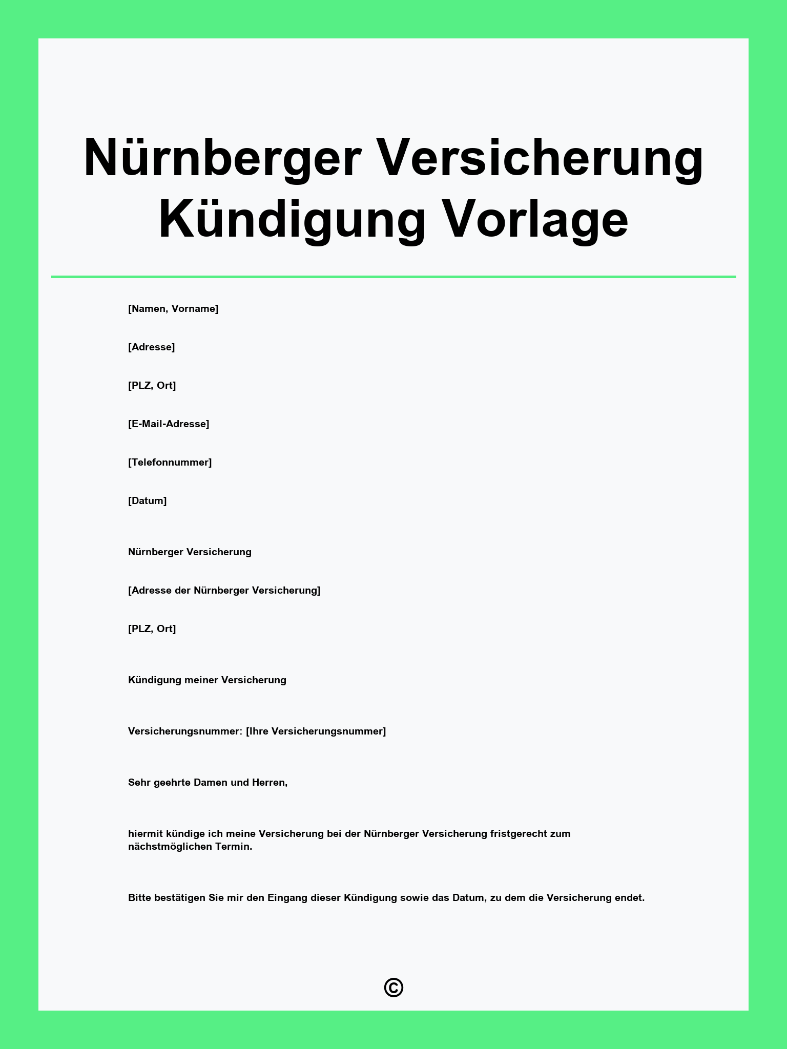 Nürnberger Versicherung Kündigung Vorlage