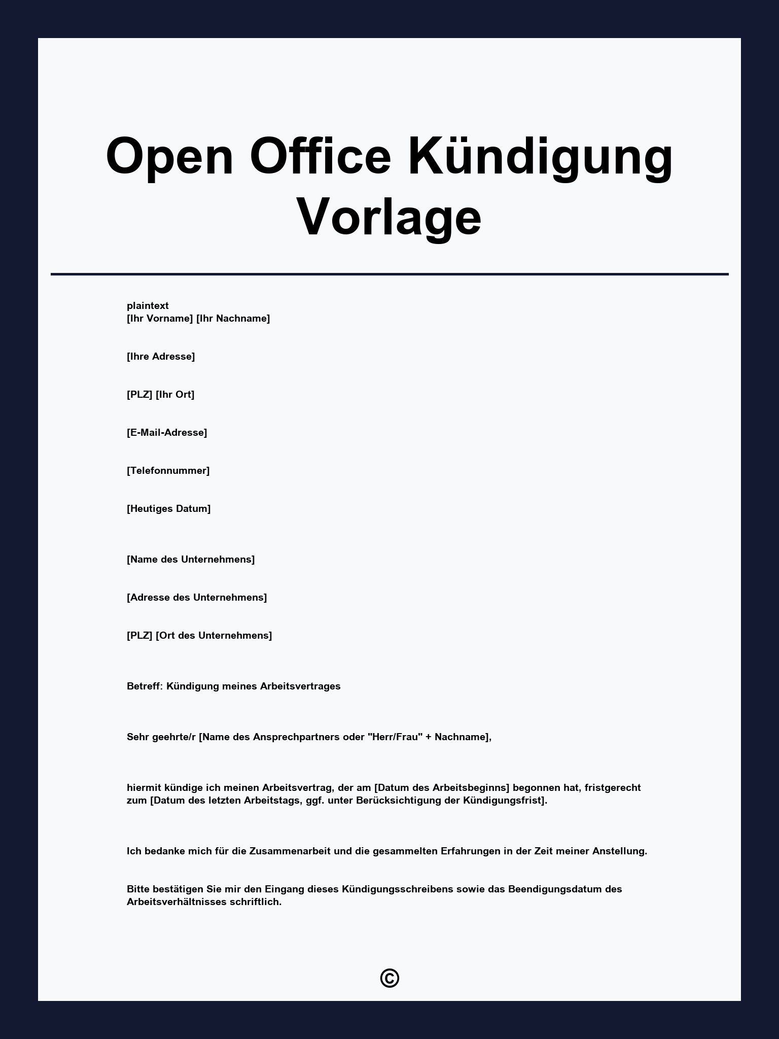 Open Office Kündigung Vorlage