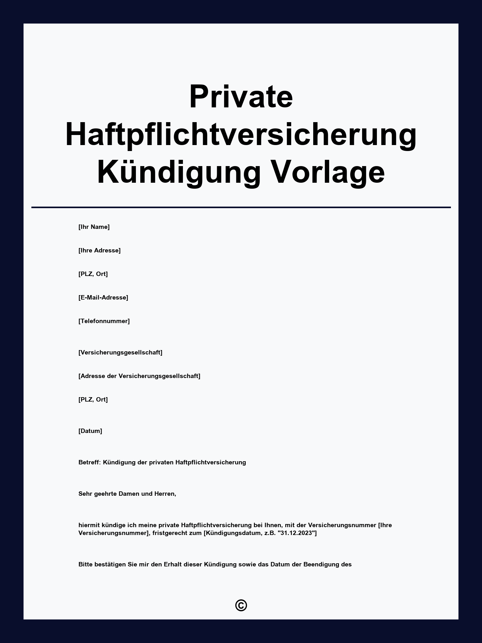 Private Haftpflichtversicherung Kündigung Vorlage