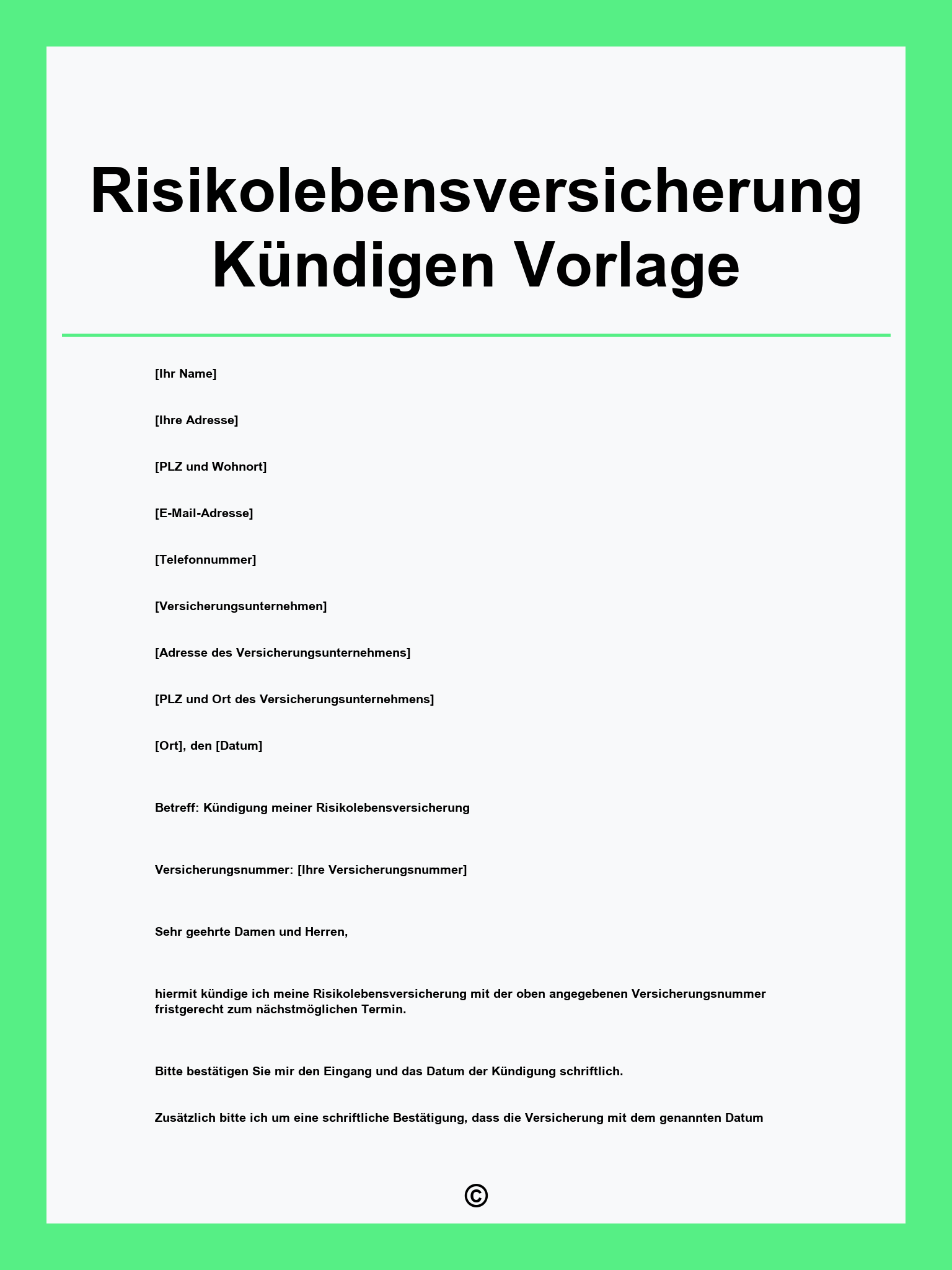 Risikolebensversicherung Kündigen Vorlage