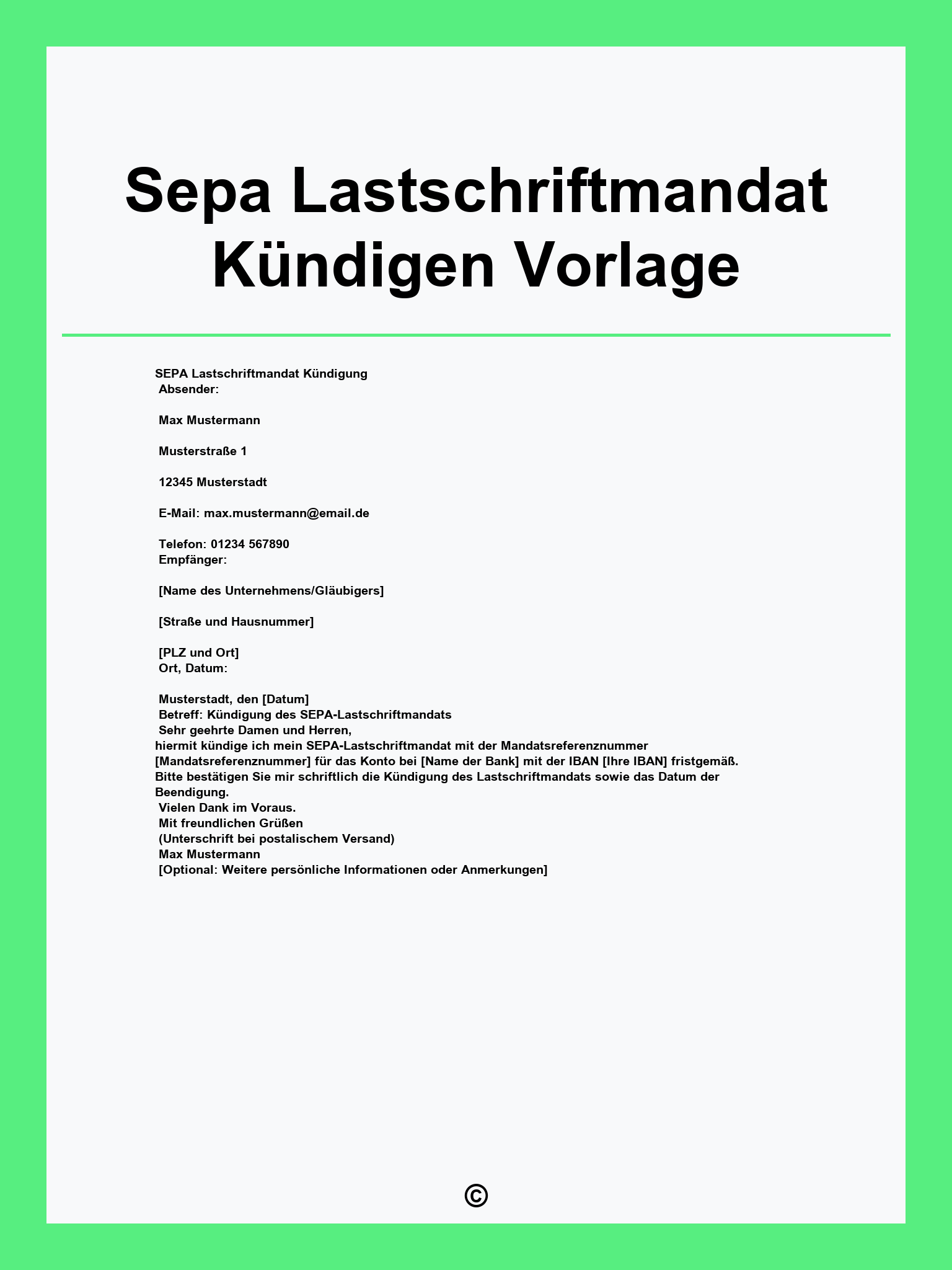 Sepa Lastschriftmandat Kündigen Vorlage