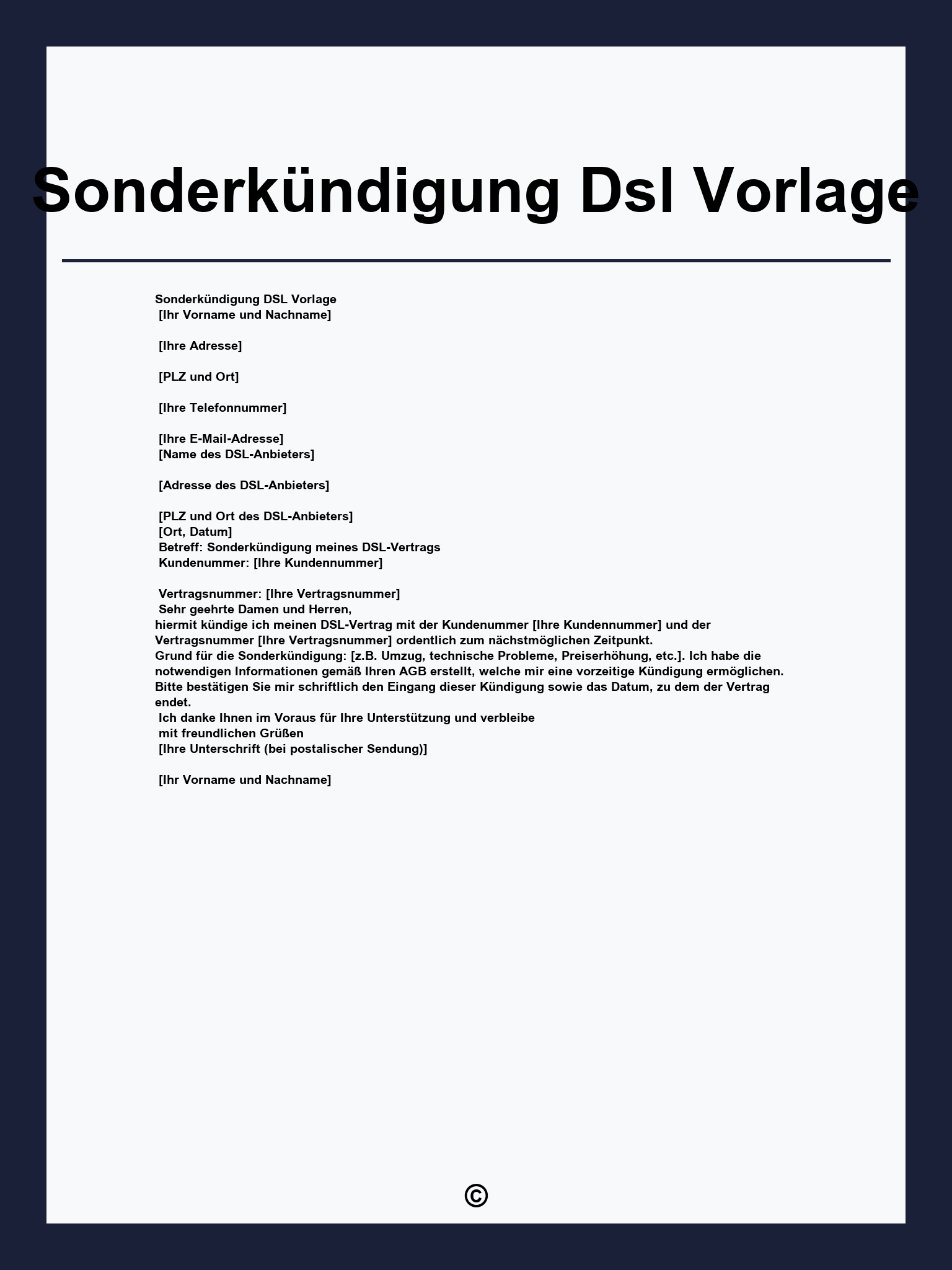 Sonderkündigung Dsl Vorlage