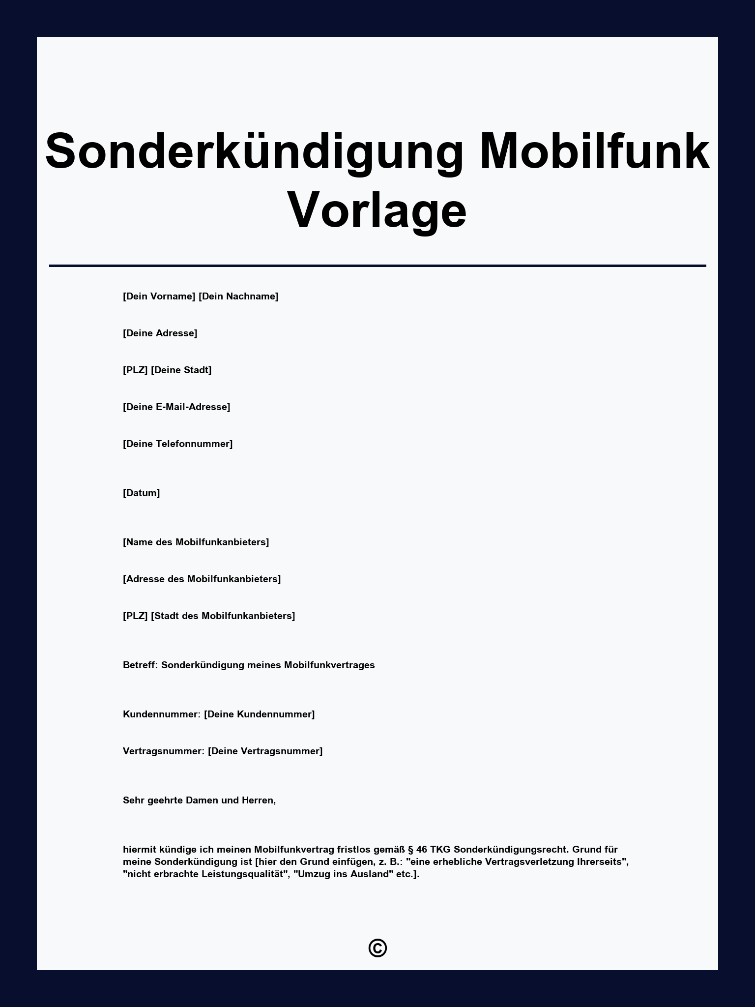 Sonderkündigung Mobilfunk Vorlage
