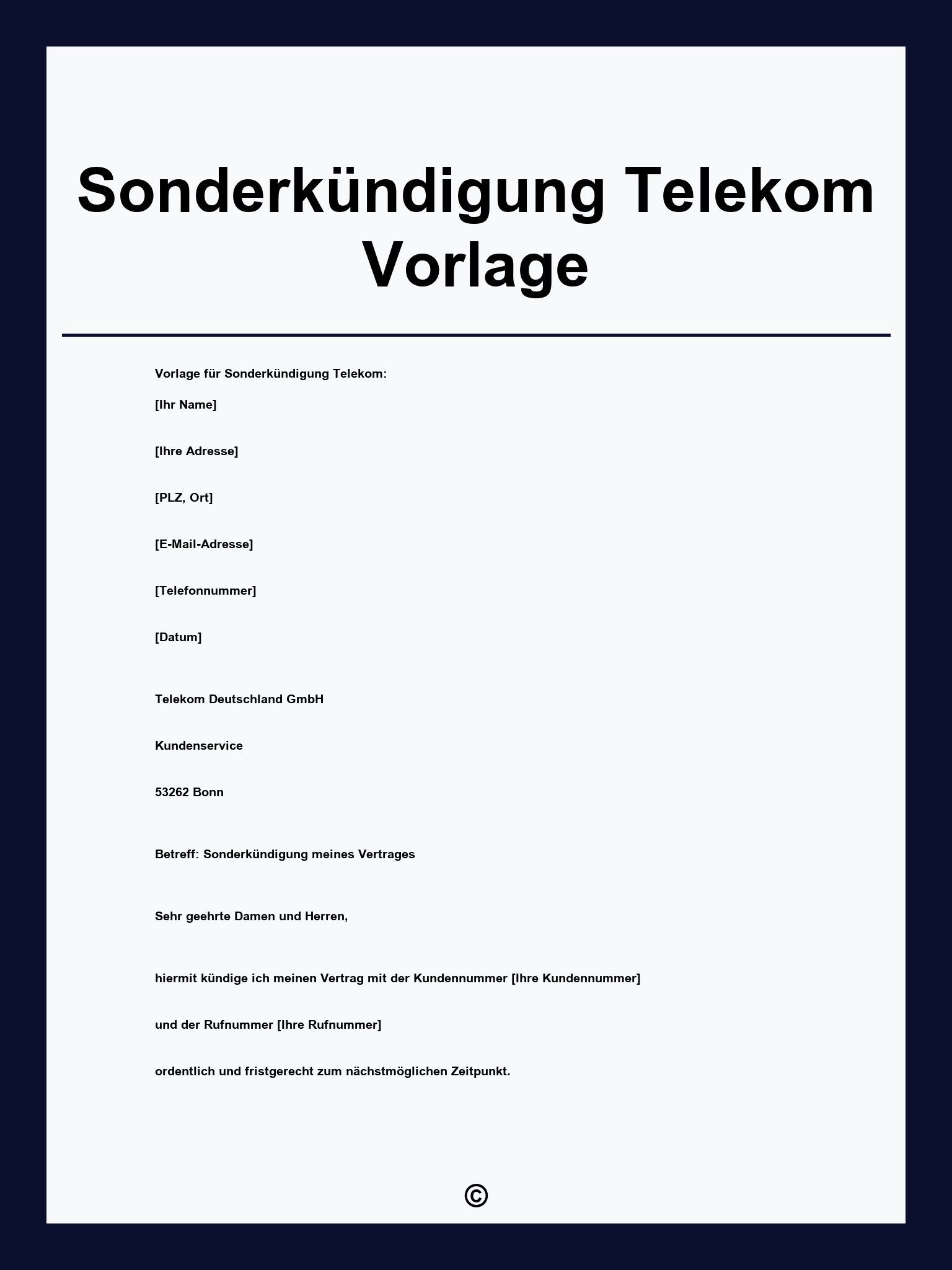 Sonderkündigung Telekom Vorlage