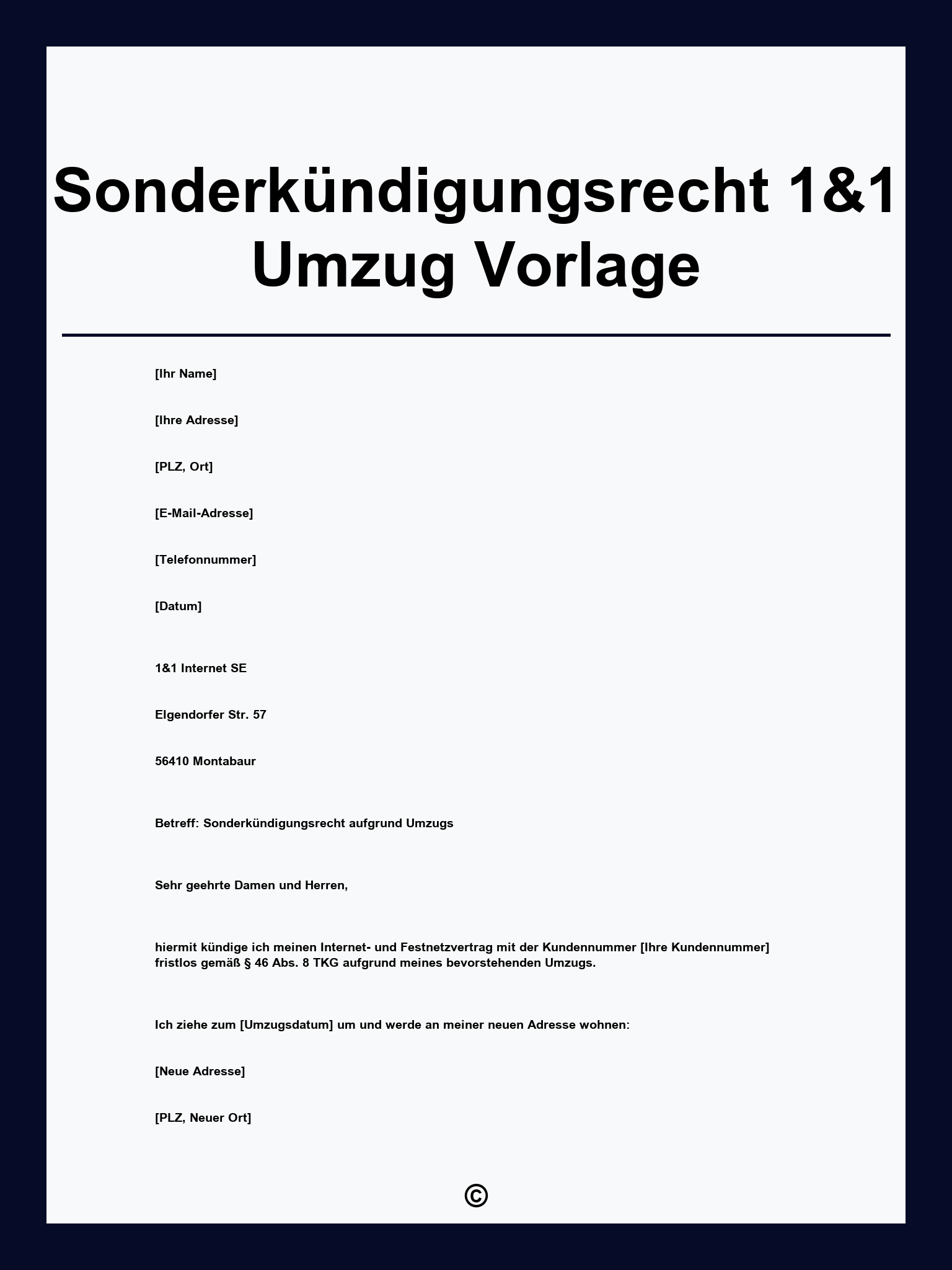 Sonderkündigungsrecht 1&1 Umzug Vorlage