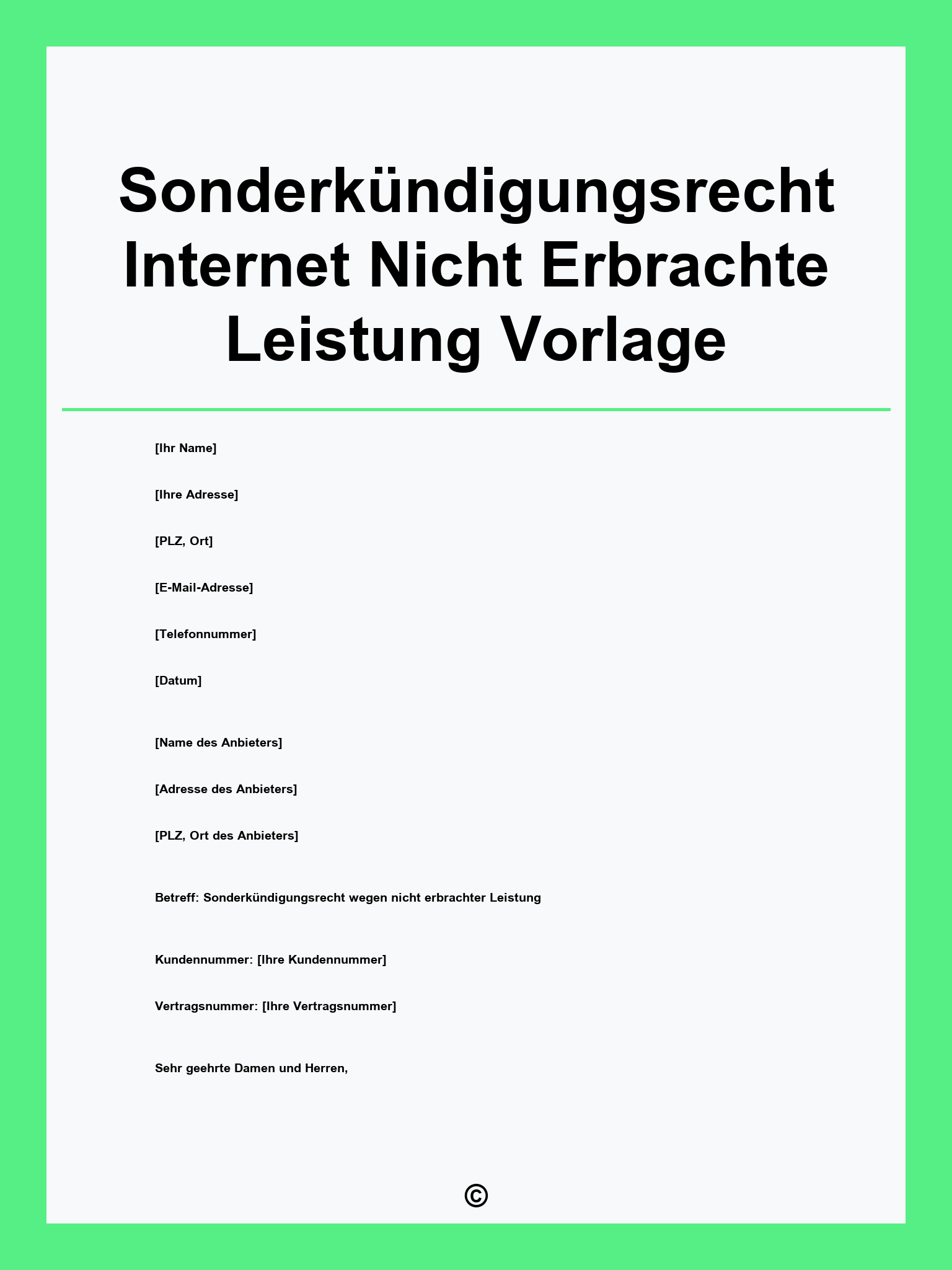 Sonderkündigungsrecht Internet Nicht Erbrachte Leistung Vorlage