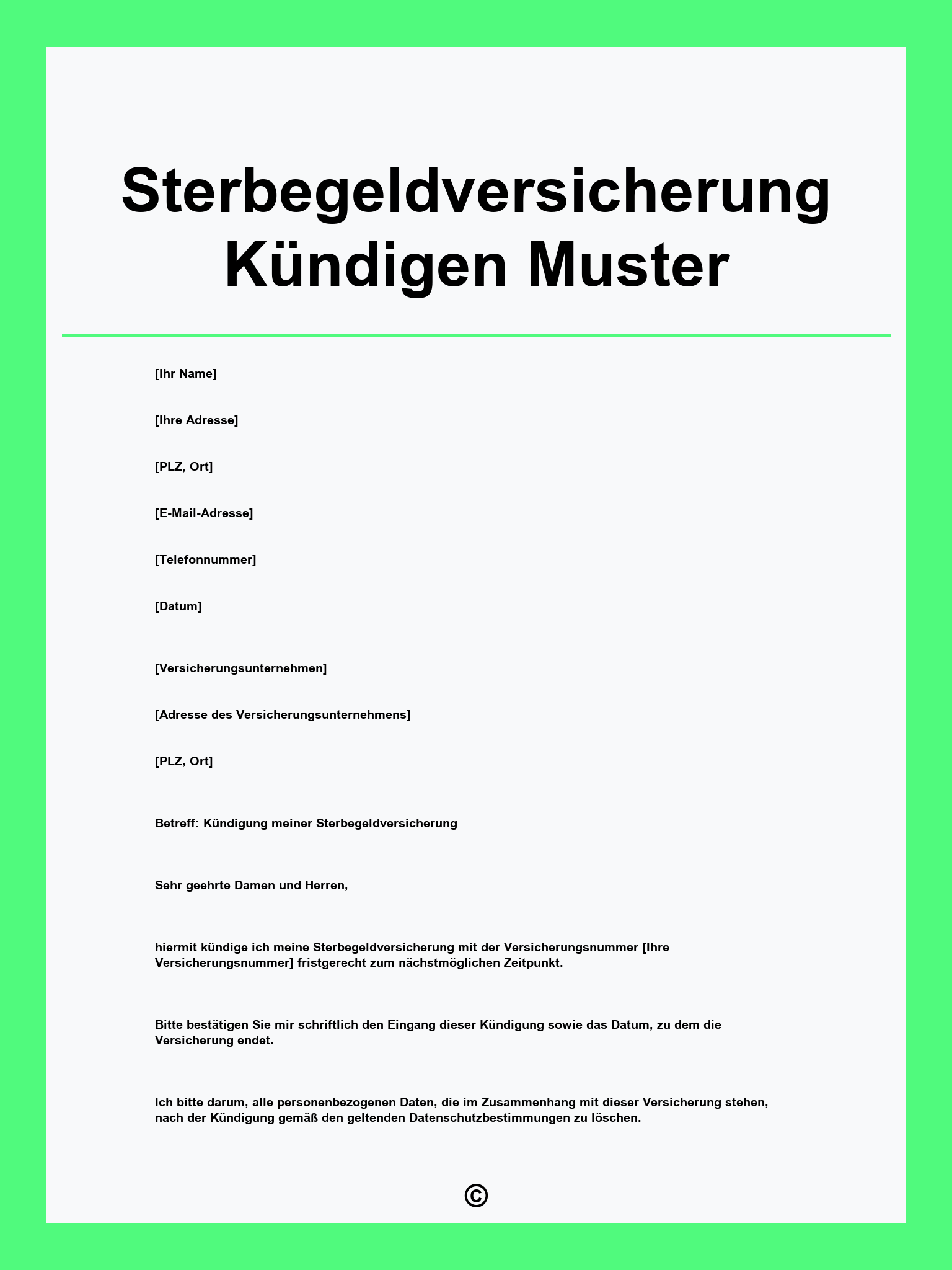 Sterbegeldversicherung Kündigen Muster