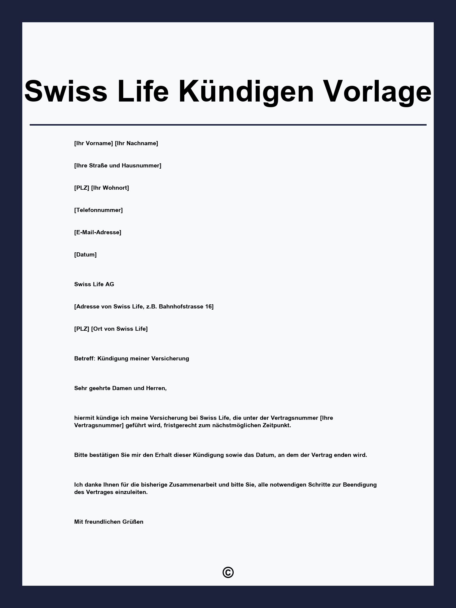 Swiss Life Kündigen Vorlage