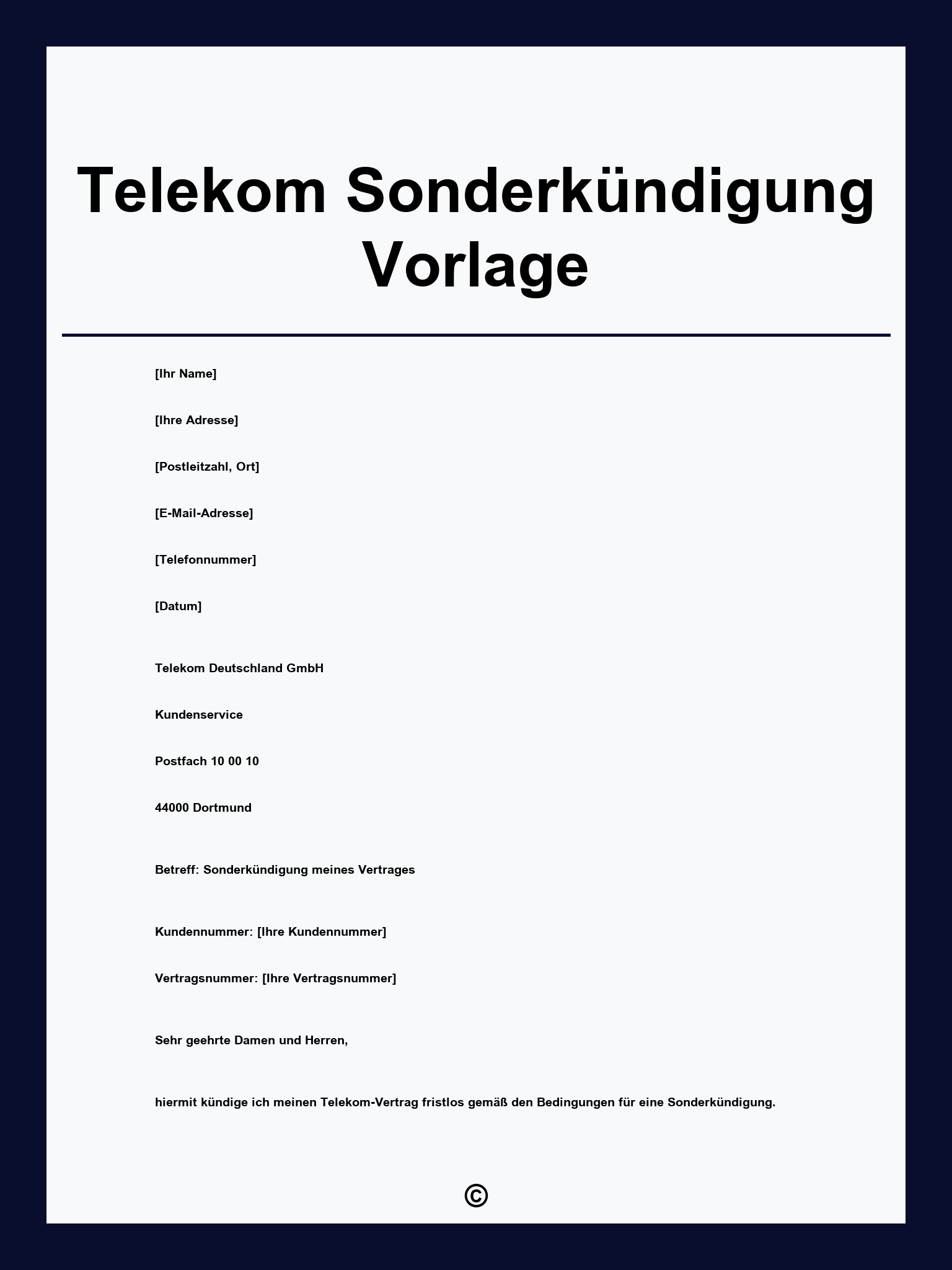Telekom Sonderkündigung Vorlage