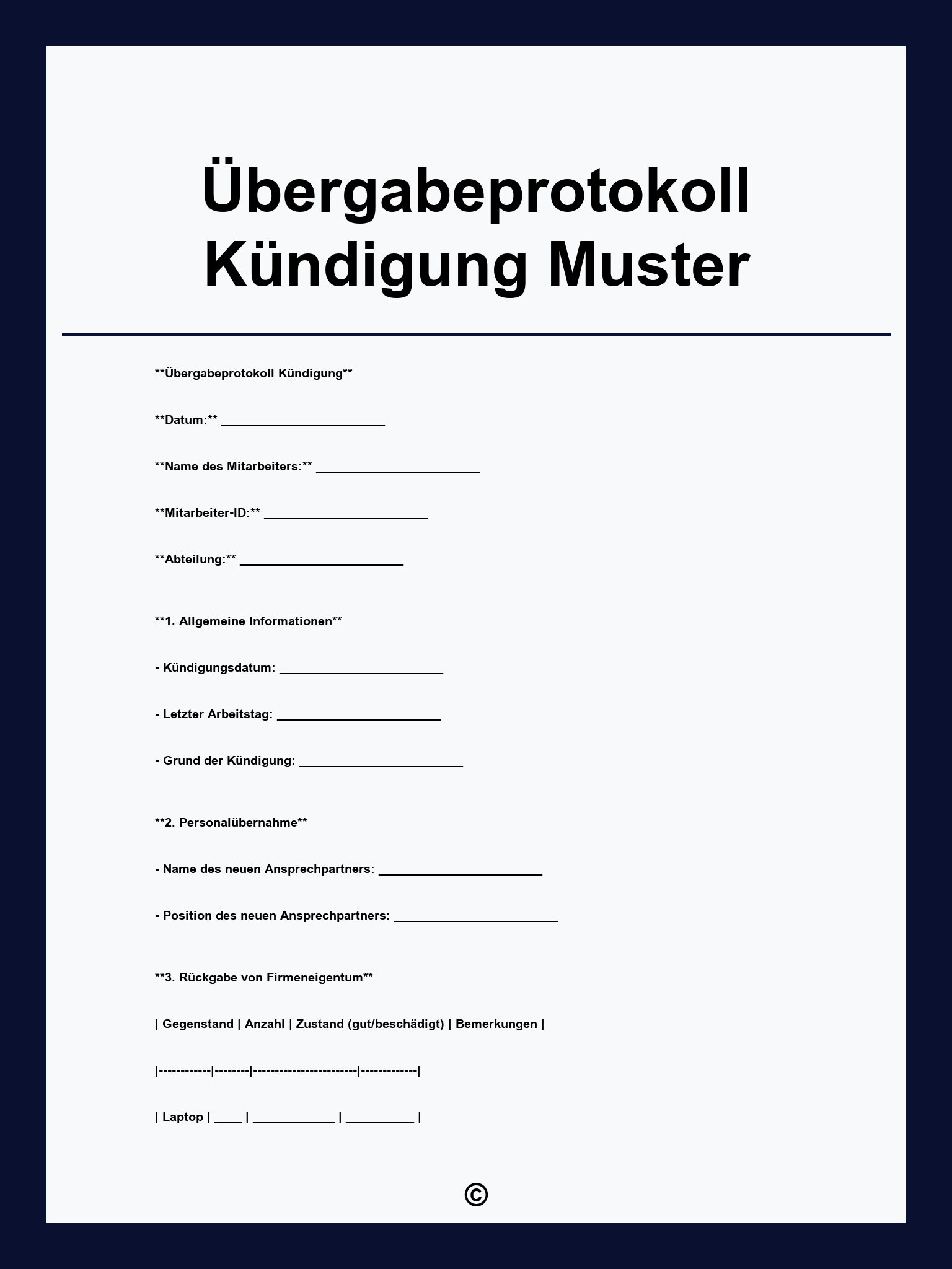 Übergabeprotokoll Kündigung Muster