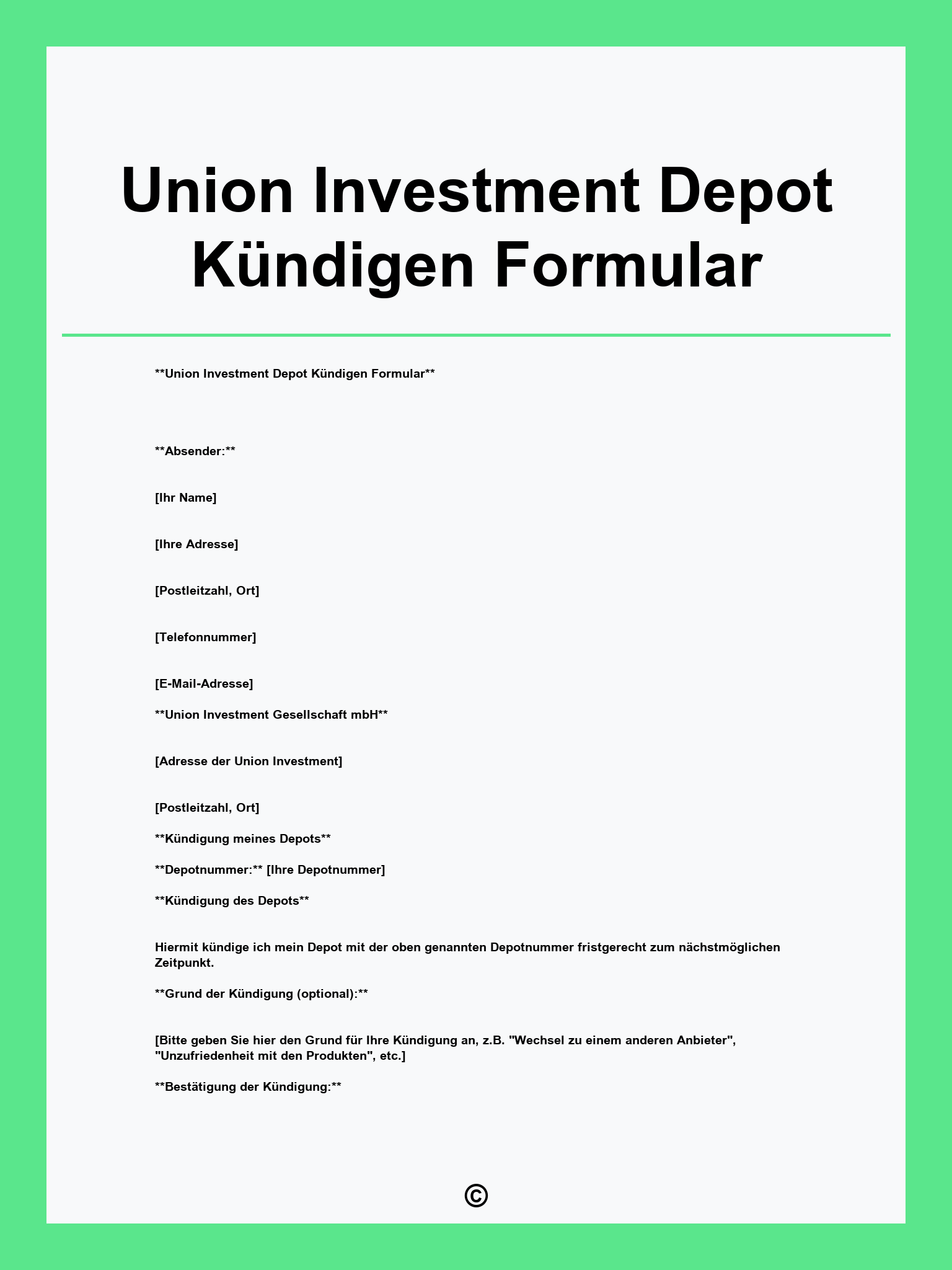 Union Investment Depot Kündigen Formular