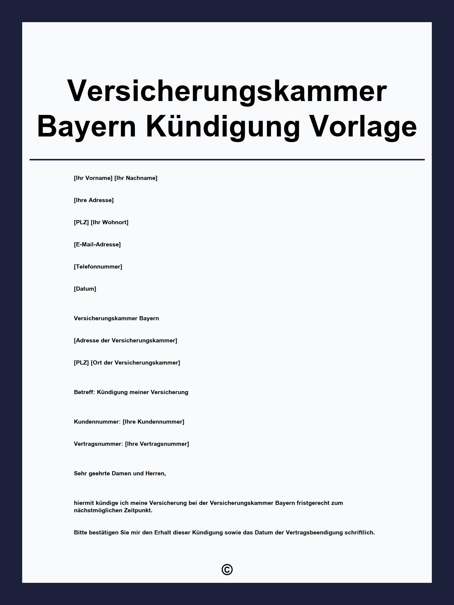 Versicherungskammer Bayern Kündigung Vorlage