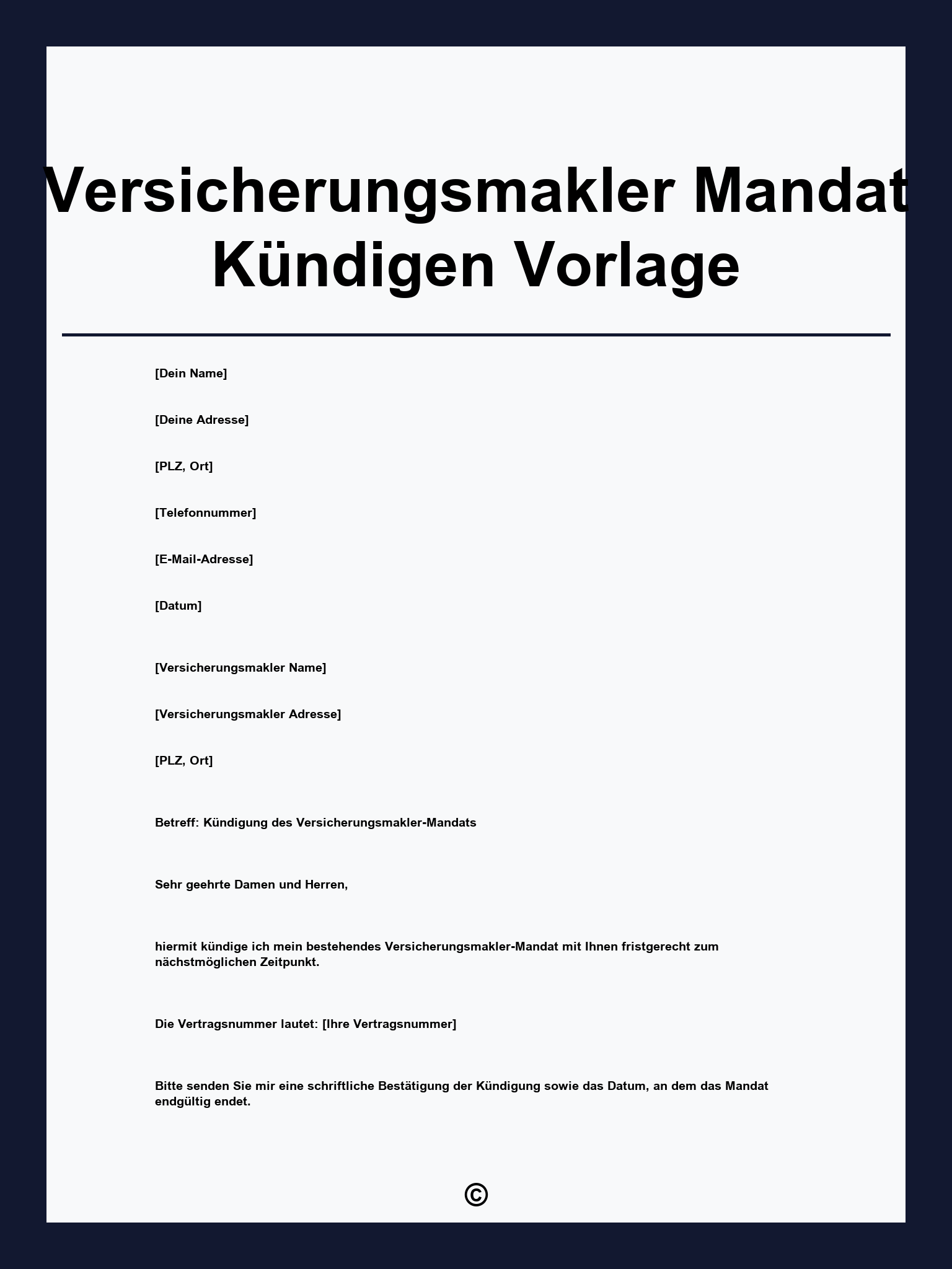 Versicherungsmakler Mandat Kündigen Vorlage