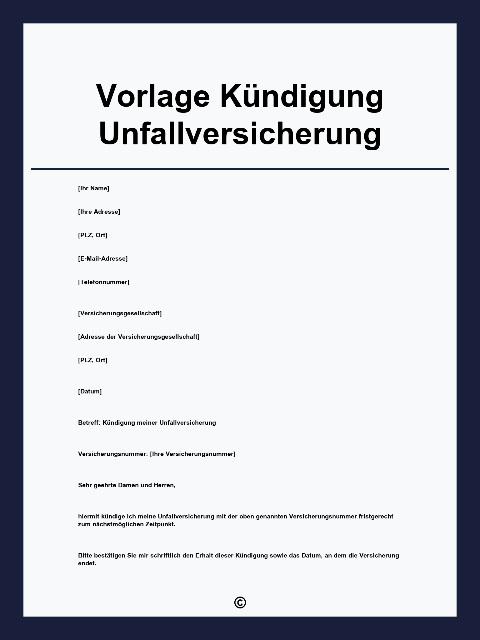 Vorlage Kündigung Unfallversicherung