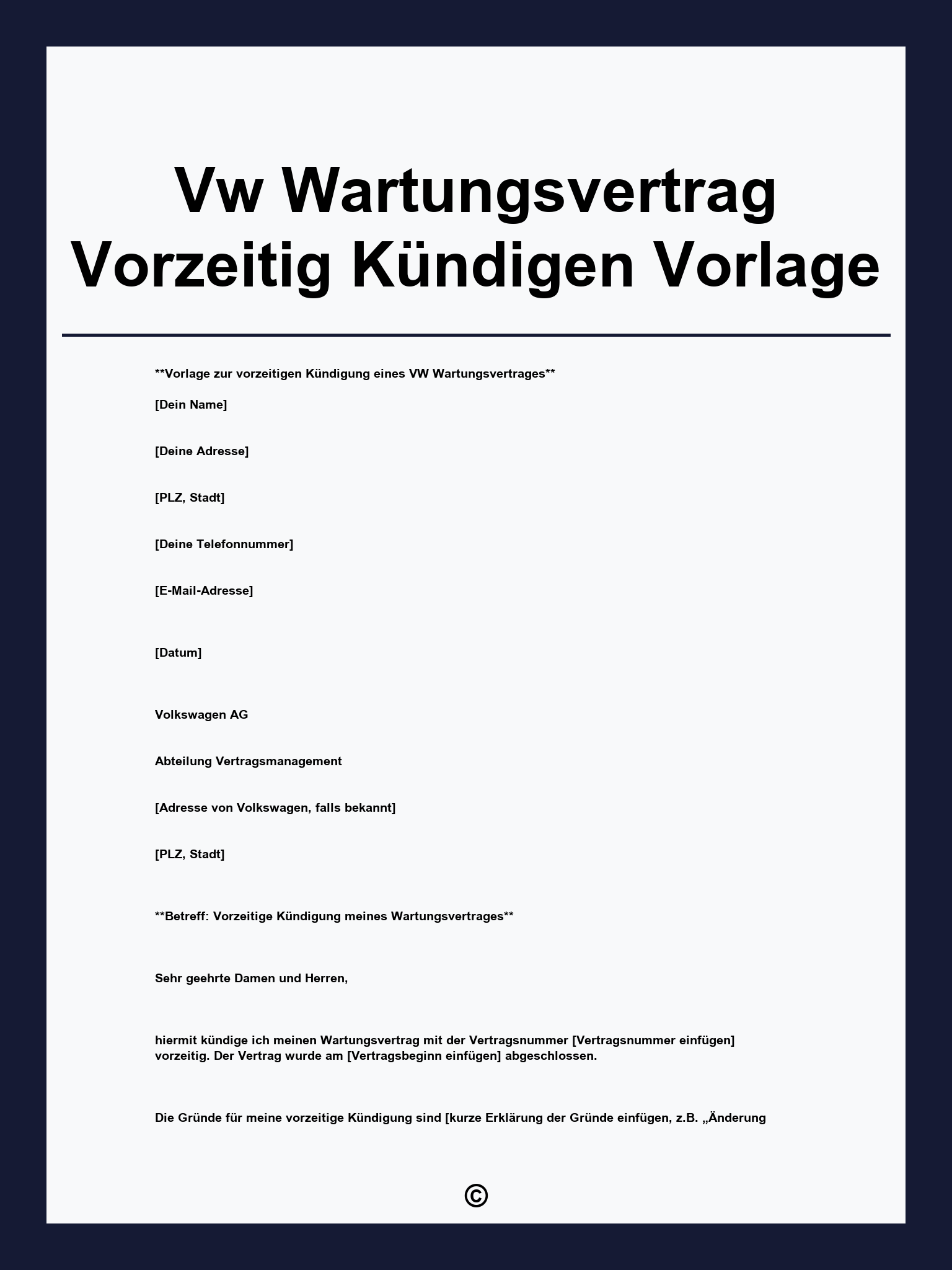 Vw Wartungsvertrag Vorzeitig Kündigen Vorlage