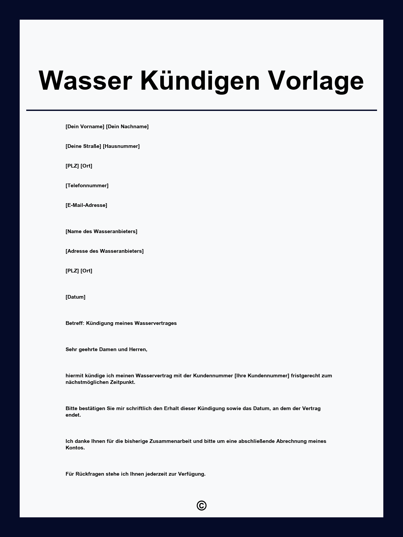 Wasser Kündigen Vorlage