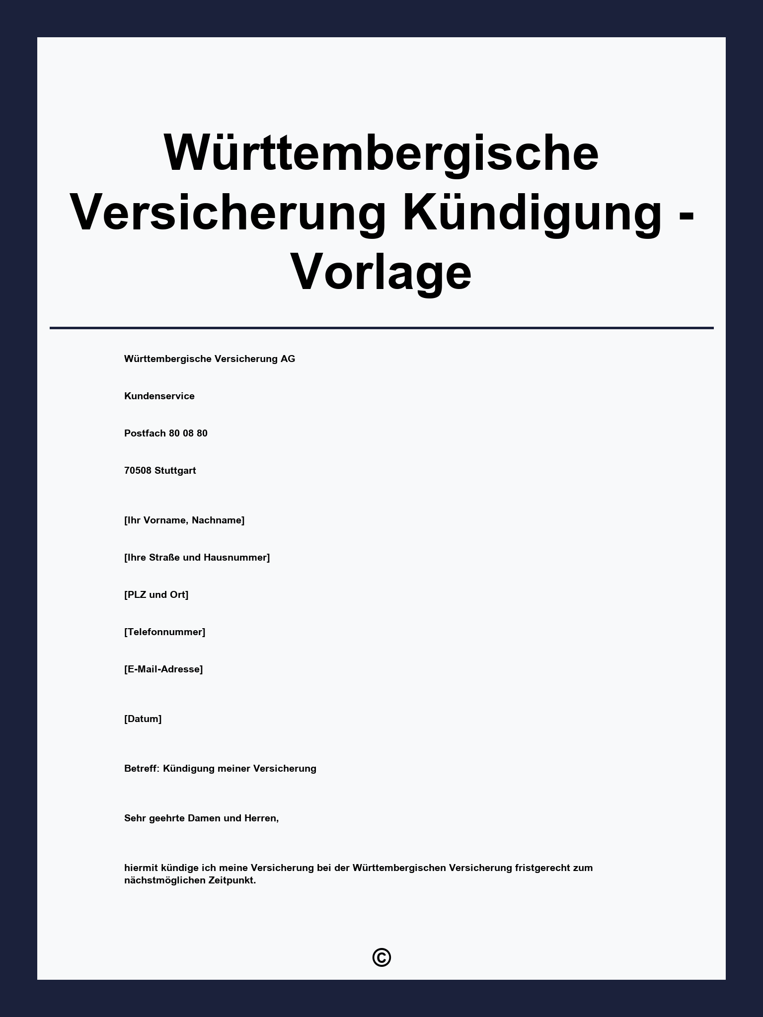 Württembergische Versicherung Kündigung - Vorlage