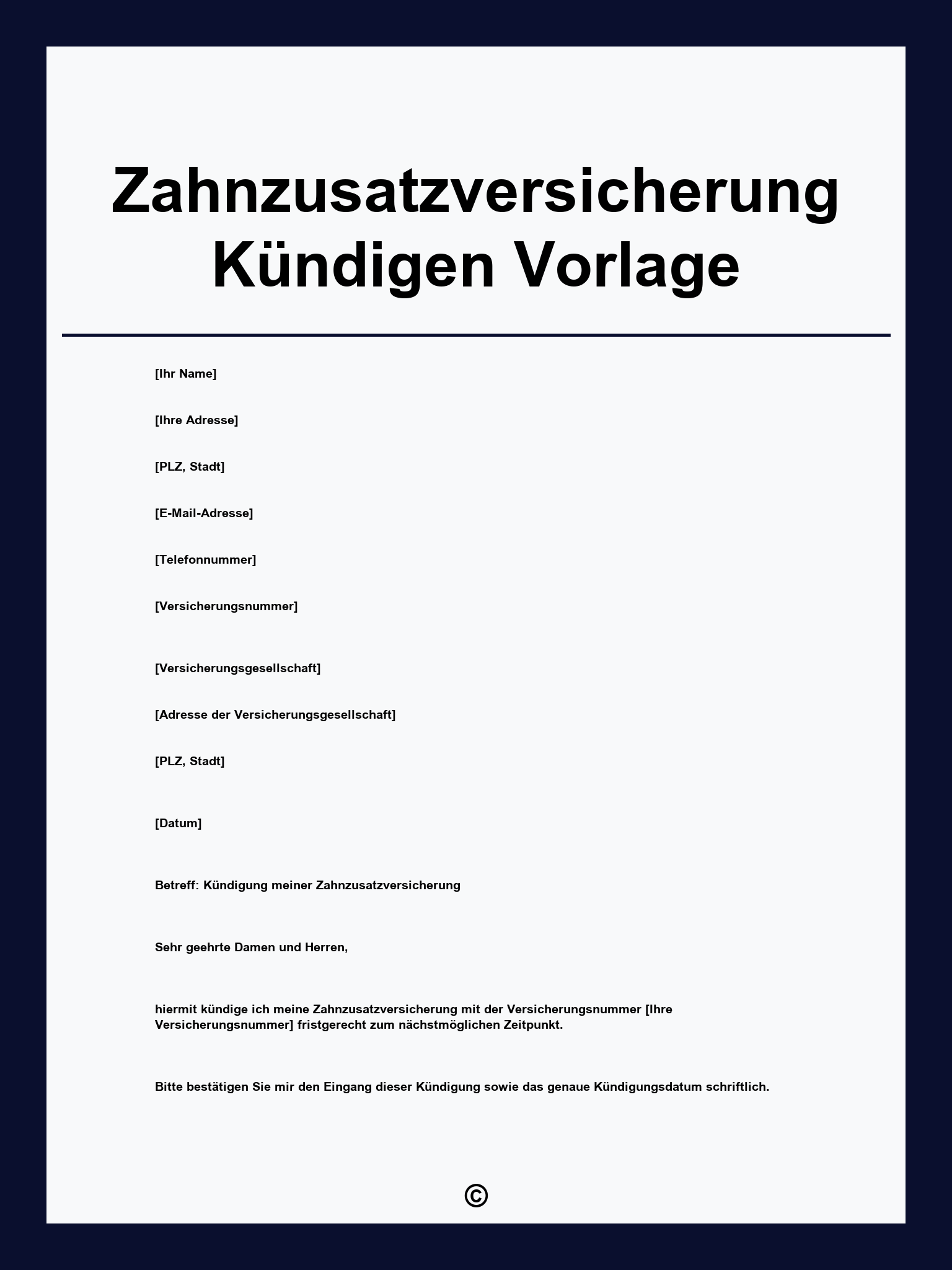 Zahnzusatzversicherung Kündigen Vorlage